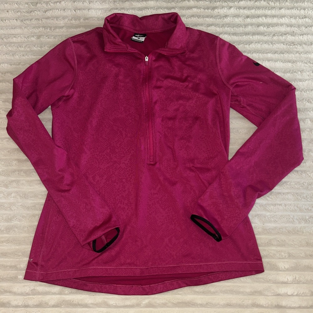 Nike Pro Pullover Womens Large Hot Pink Dri-Fit 1/2 Zip Mock Neck‎ Fleece Lined
